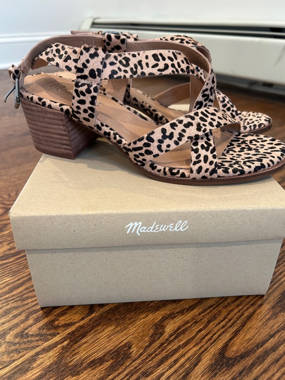 Madewell Leopard-Print Strappy Block Heel Sandals - Tan/Black